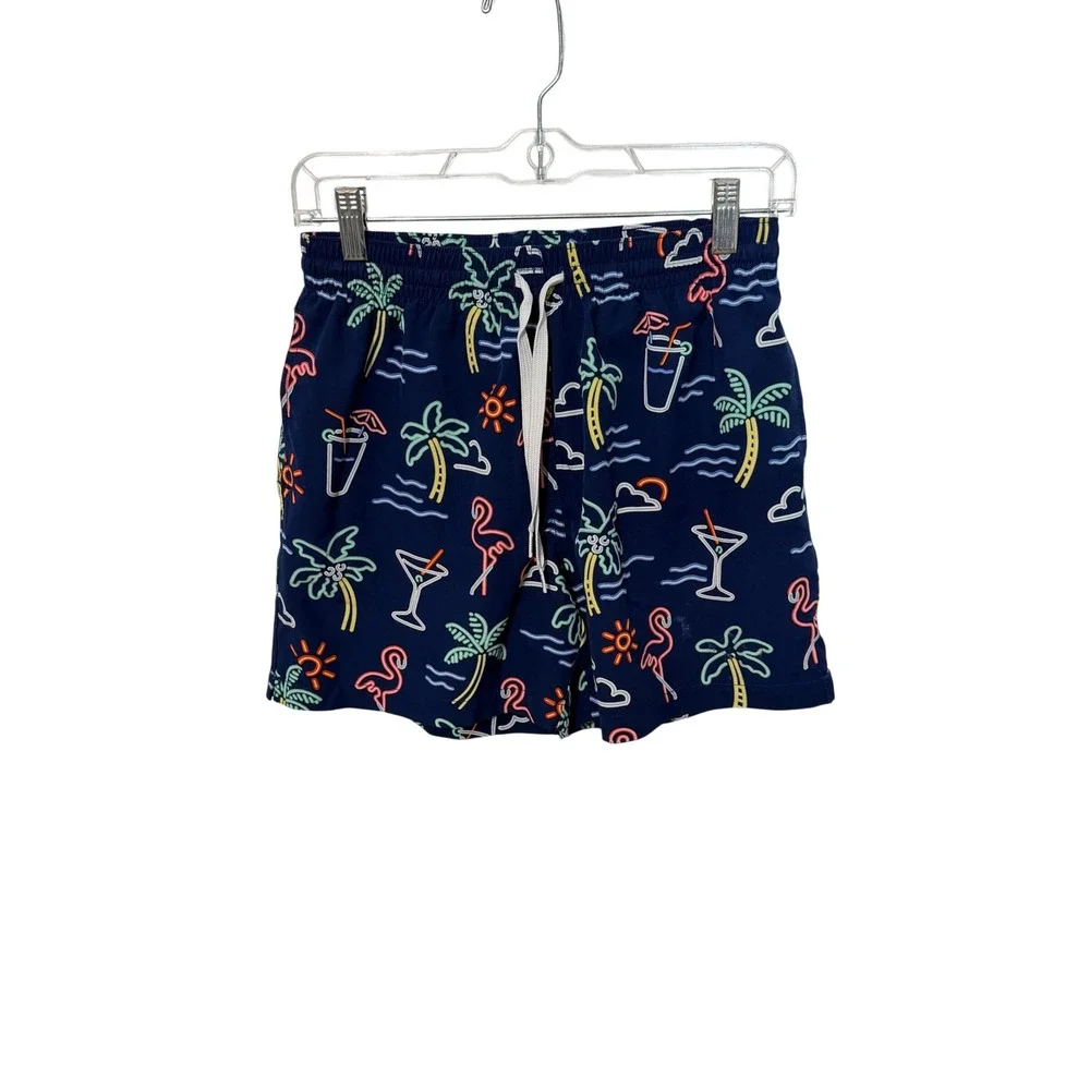 Chubbies Swim Trunks Mens Small Navy Blue Neon Flamingo Tropical 5.5